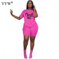 women pullover sporty sets summer sports pink printed summer tracksuits two piece sets female casual crop tops shorts outwears