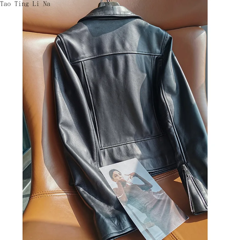 2022 New Sheepskin Leather Jacket Motorcycle Style Simple Women's Leather Jacket W3