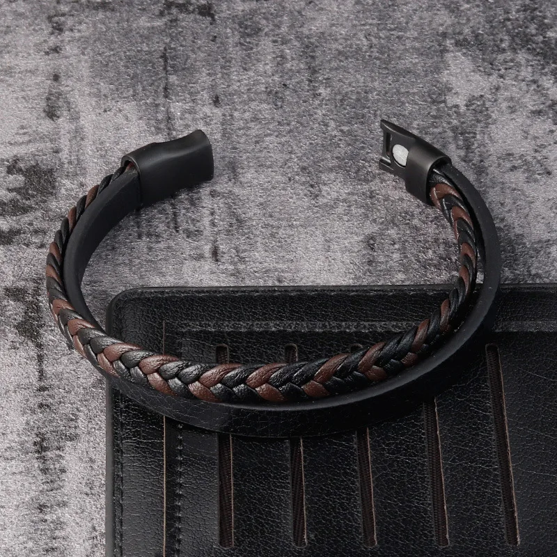 Винтажный коричневый тканый элегантный мужской браслет из нержавеющей стали