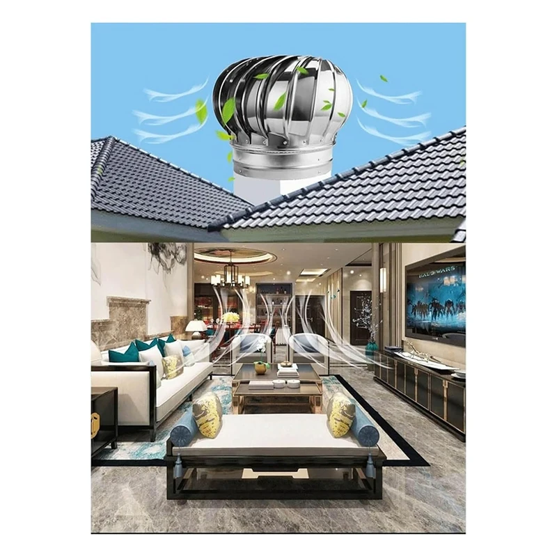 Roof Wind Stainless Steel Turbine Ventilator Vents Turbines Cap Vent Air Flow No Consumption Easy To Install