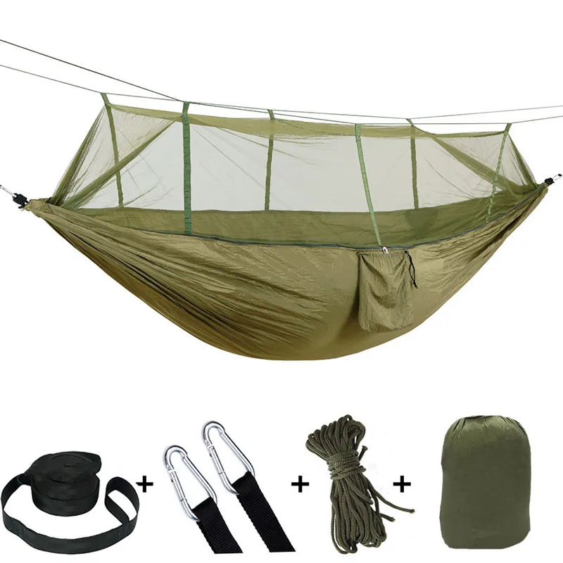 

Outdoor Camping Hammock With Mosquito Net High Strength Parachute Fabric Hanging Bed Portable Travel Hunting Sleeping Swing
