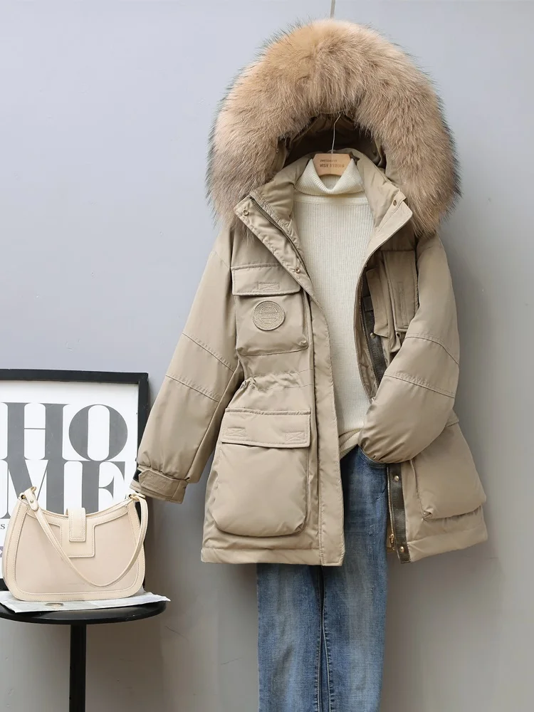 New Women Fox Fur Collar Down Jacket Casual Style Autumn Winter Coats And Parkas Female Outwear