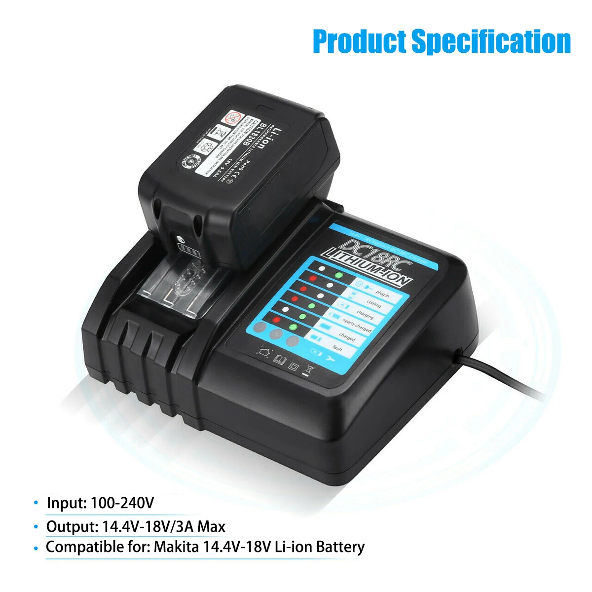 Battery Charger 18V For Makita Battery BL1830 BL1430 BL1840 1850 1860 1890 14.4v 18v 3A 6A Electric Power Tool Charger