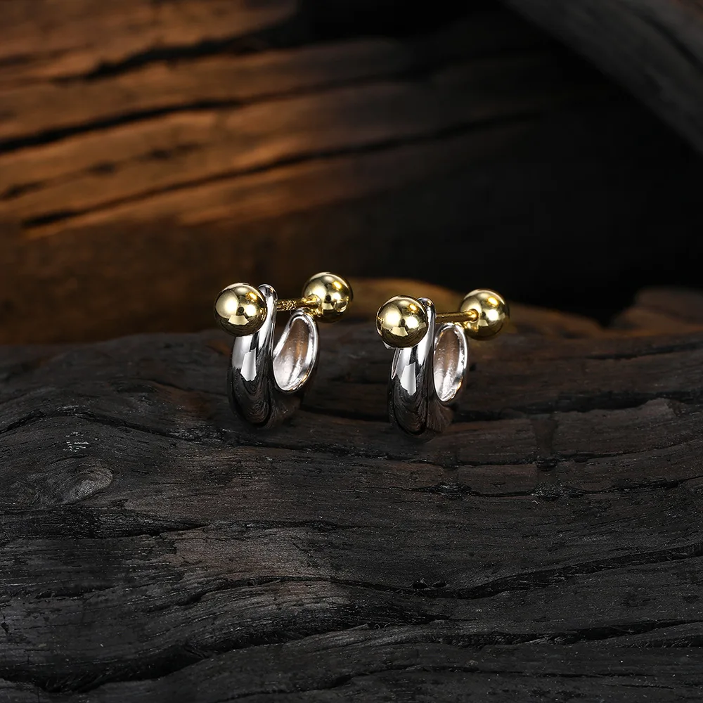 Simple Niche Semi-Circle Earrings Screw Contrast Color Ear Studs Personality Women Earrings