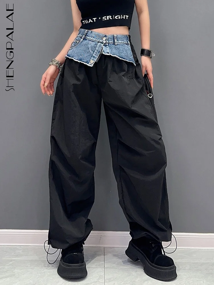 

SHENGPALAE модные женские брюки-карго джинсовые Лоскутные контрастные цвета повседневные универсальные прямые брюки Лето 2023 Новинка 5R5215