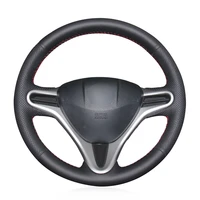 diy hand stitched non slip durable black leather car steering wheel cover for honda fit 2009 2013 city 2009 2013 jazz 2009 2013