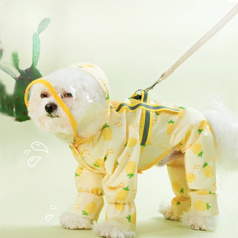 Waterproof Dog Suit Fruit Pattern Raincoat Small Medium Dog Hooded Coat Rain Poncho Teddy Bichon Frise S-xxl