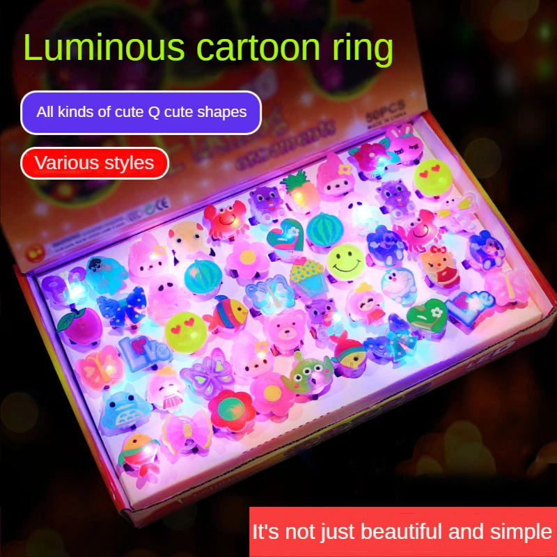 

Children's Cartoon Ring Soft Rubber Luminous Ring Girl Toy Flash Finger Light Christmas Santa Claus Snowflake Christmas Tree Toy