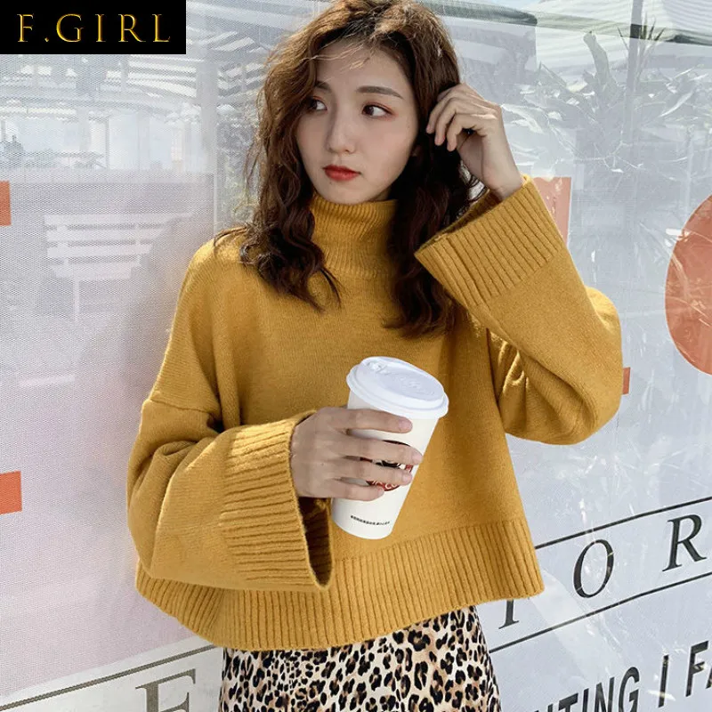 

F GIRLS Sweaters Women Winter Autumn Thick Warm Vintage Ladies Cropped Sweater Loose All-match Fashion Solid Woman Knitwear New