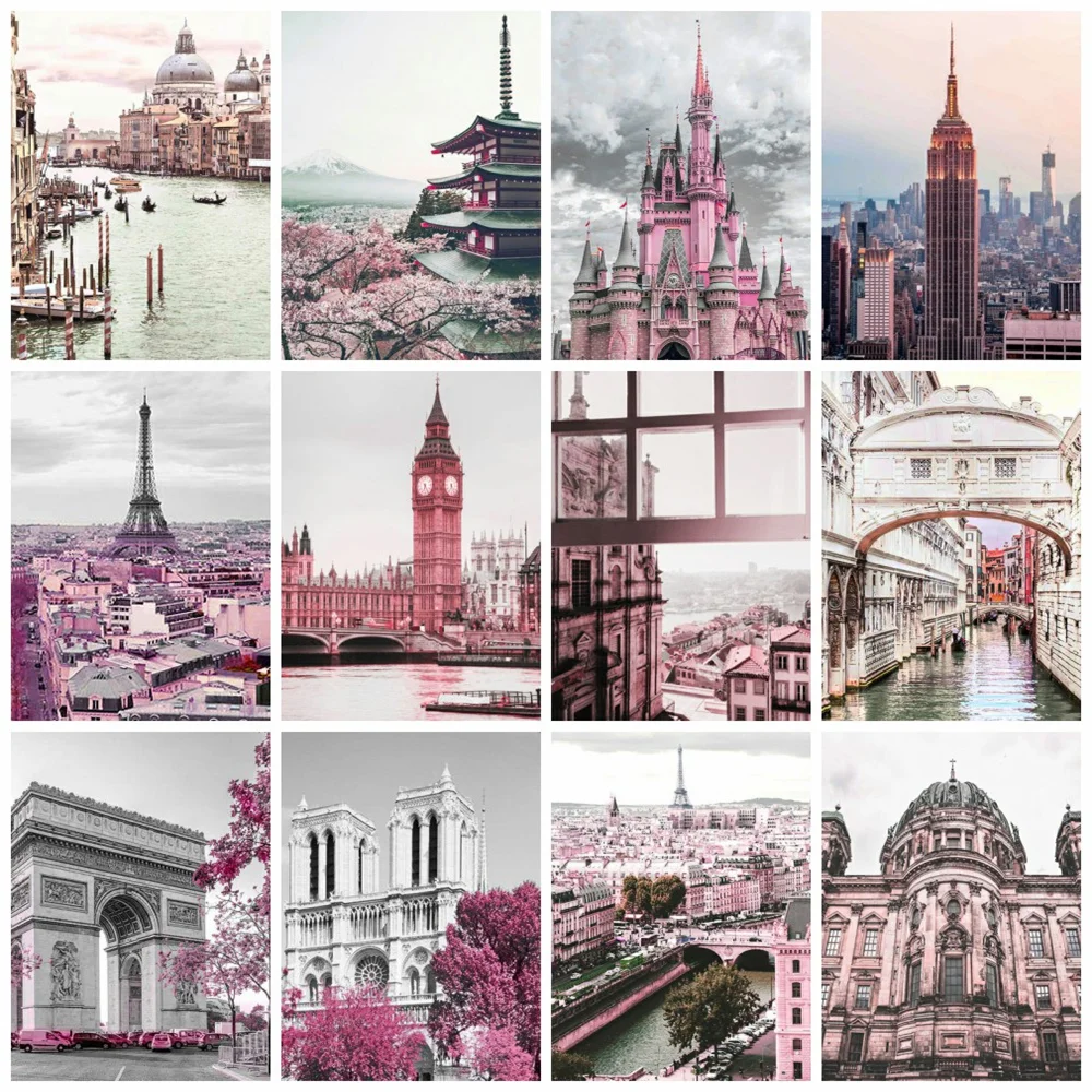 

Алмазная мозаика Huacan, модель города, вышивка, здание, городской пейзаж, вышивка крестиком, наклейка, Декор