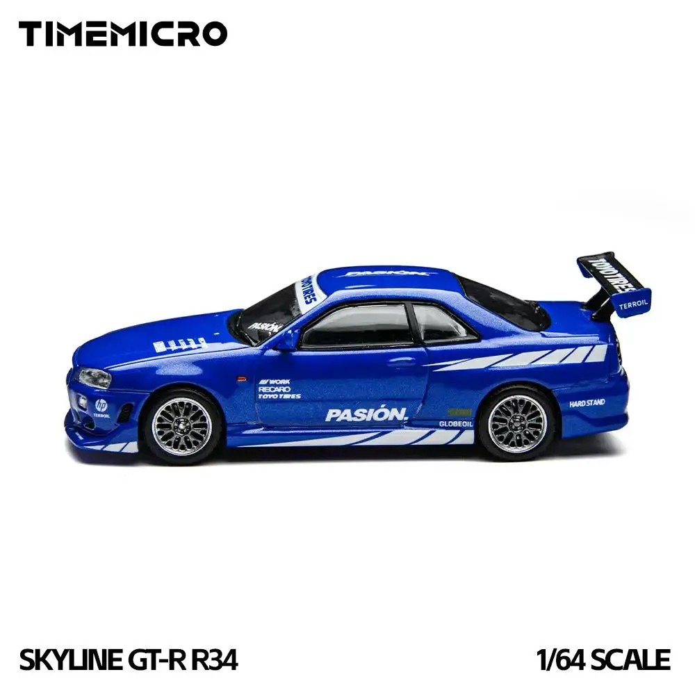 Фото Модель автомобиля TimeMicro1:64 Skyline GT-R R34, имитация, литая под давлением, цвет синий, для коллекции, демонстрации, подарок №5