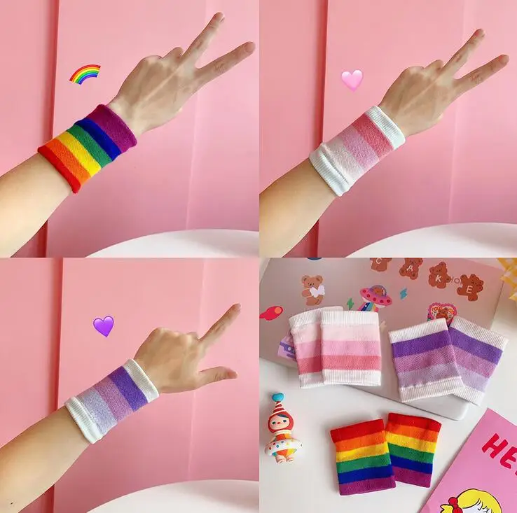 

Girls Wristbands Wild Breathable Cute Pink White Purple Striped Sports Sweat-absorbent Wristband Wristband