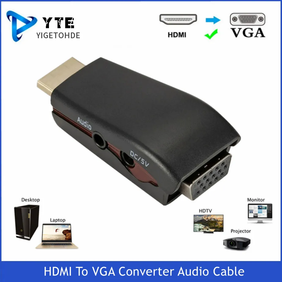 

Full HD 1080P HDMI To VGA Converter 3.5Mm Audio Cable Male to Female Adapter HD Video Output For PC Laptop TV Monitor Projector