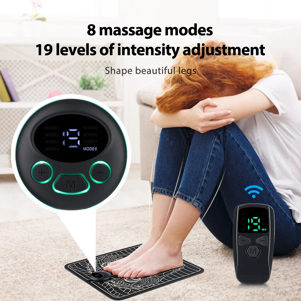 

EMS Electric Foot Massager Pad TENS Pulse Acupuncture Physiotherapy Pain Muscle Stimulator LCD Mat Relieve Blood Circulation