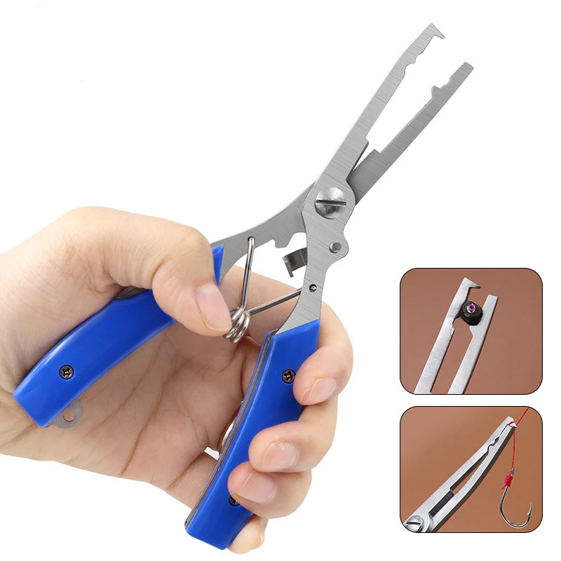 

Fishing Pliers Stainless Steel Hook Remover Braid Cutter Rustproof Saltwater Split Ring Pliers Fishing Multi-Tools with Sheath