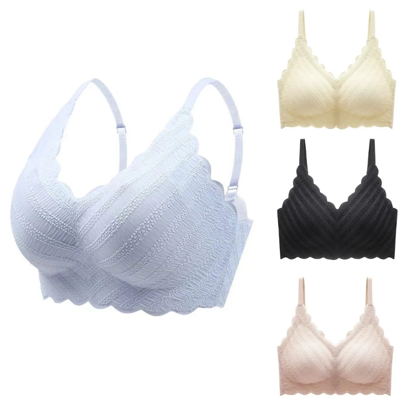 

Women’s Seamless Wire Free Bralette Lace V Neck Padded Push Up Bra Wireless Crop Tops with Adjustable Straps Bralette