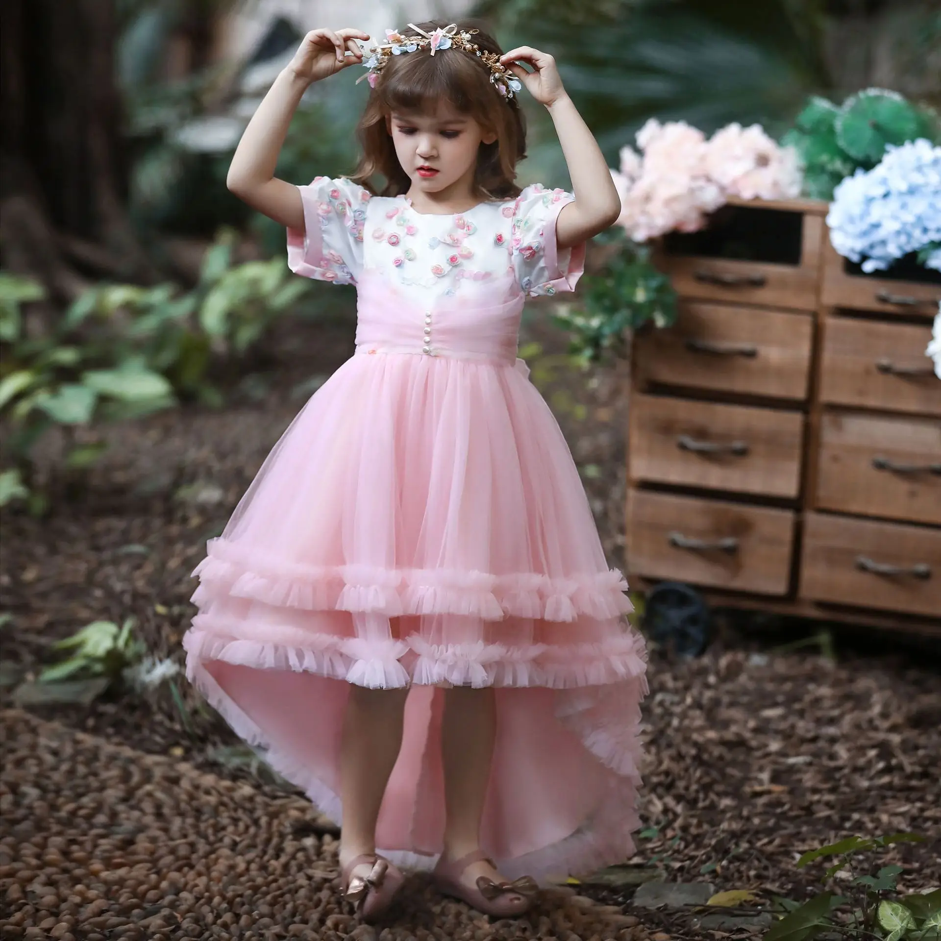 

2022 New Children's dress Princess Dress Tail Style Mesh Performance Dress Girl's Dress For Middle 3-12year-old Dress For Girls