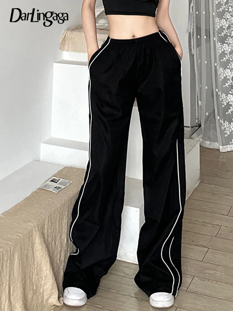 

Darlingaga Casual Stripe Patchwork Sporty Chic Joggings Sweatpants Streetwear Drawstring Baggy Pants Streetwear Hip Hop Trousers