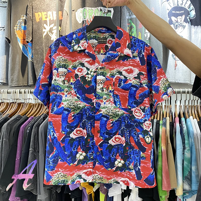KAPITAL Retro Printed Men's Women's Hip Hop Short Sleeve Shirt High Quality Beach Half Sleeve Shirt