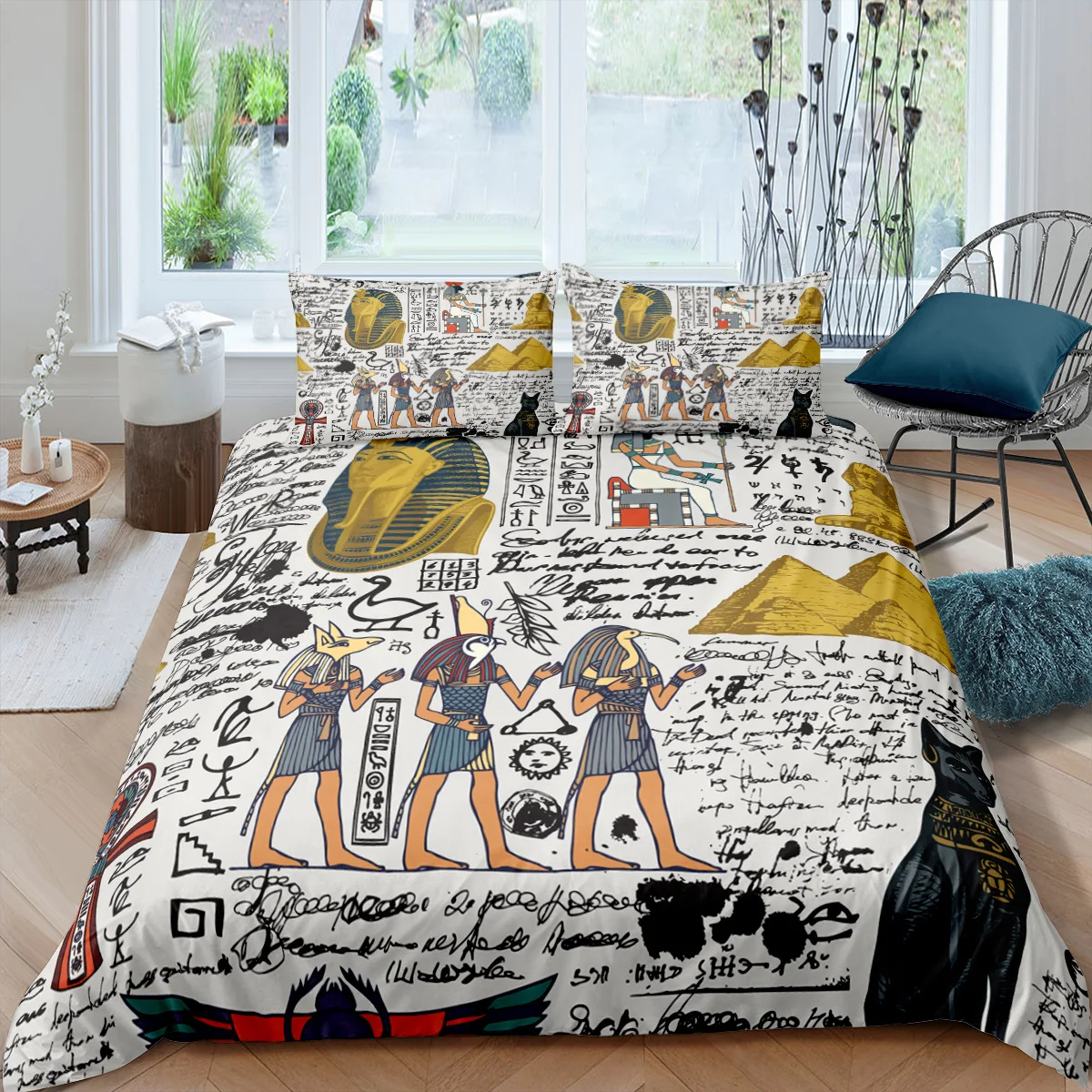 

Egyptian Pyramids Duvet Cover Set Ancient Egypt Tribal Bedding Set Vintage Unique Exotic Style Polyester Comforter Cover for Kid