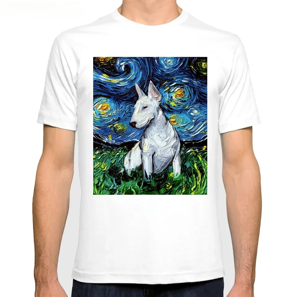 Ночной дизайн футболка мужская уличная одежда бультерьер собака живопись
