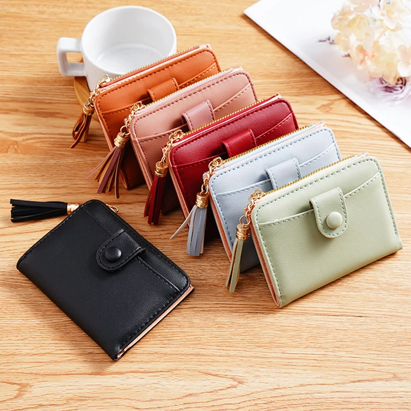 

New Tassel Zipper Short Wallets Simple Fashion Multifunctional Coin Bags Female Credit Card Holder Case Leather Wallet