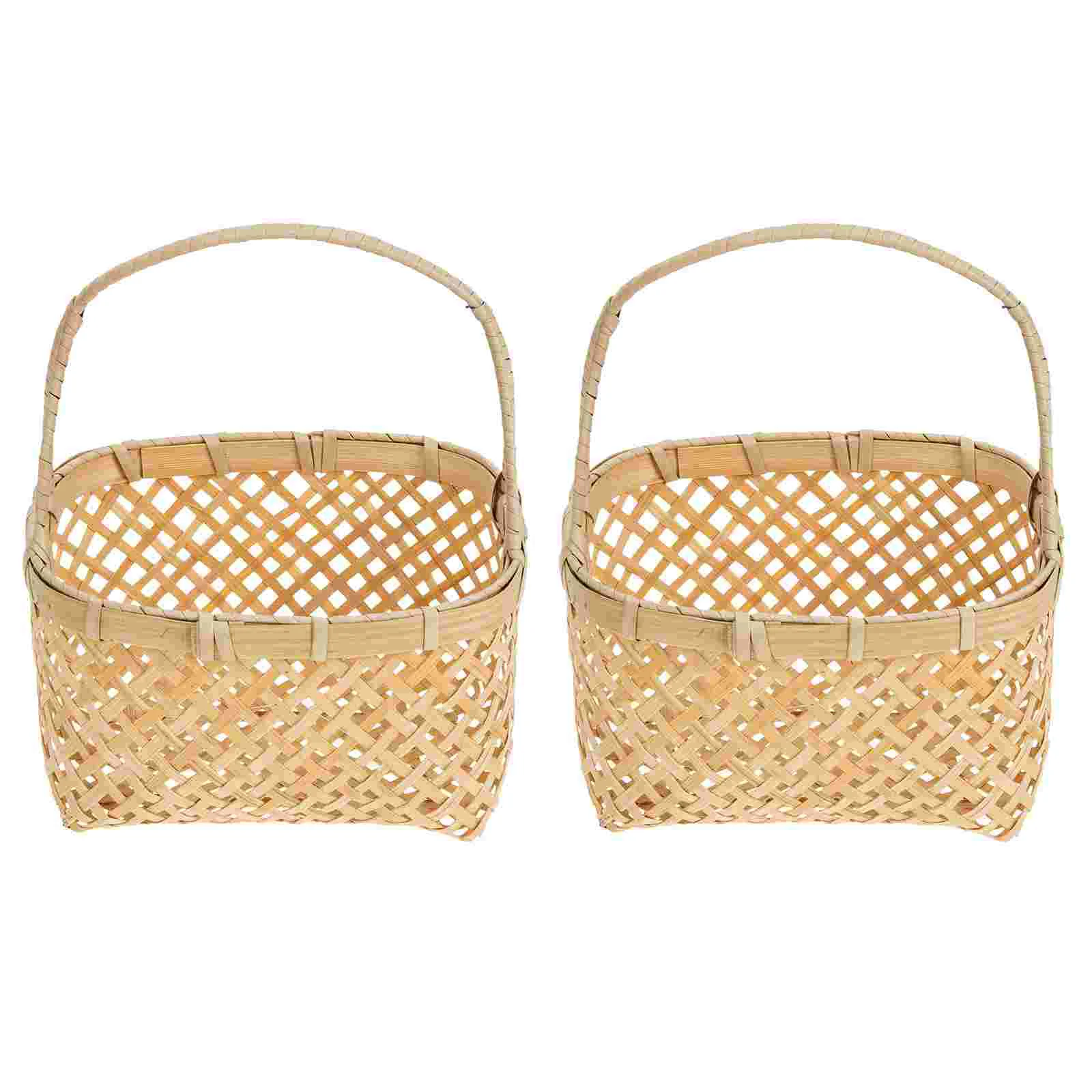 

Basket Woven Wicker Storage Picnic Rattan Flower Organizer Fruit Handlesnack Container Baskets Girlgift Pantry Natural Braided