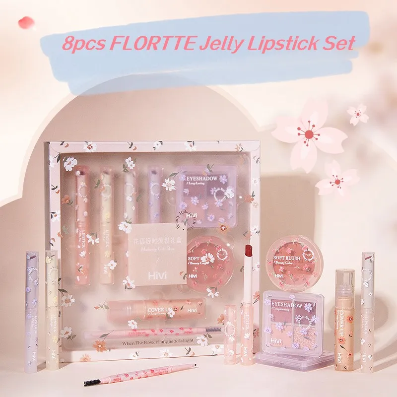 

FLORTTE Flower Jelly Lipstick Eyeshadow Set Floria First Kiss Love Series Lip Gloss Mirror Water Light Lip Glaze Beauty Cosmetic