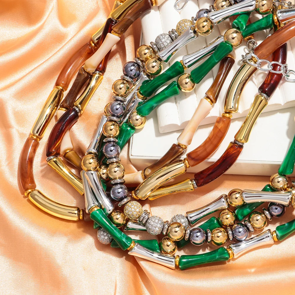 Новый тонкий бамбуковый чокер с изогнутой трубкой ожерелье подвеской в виде двух