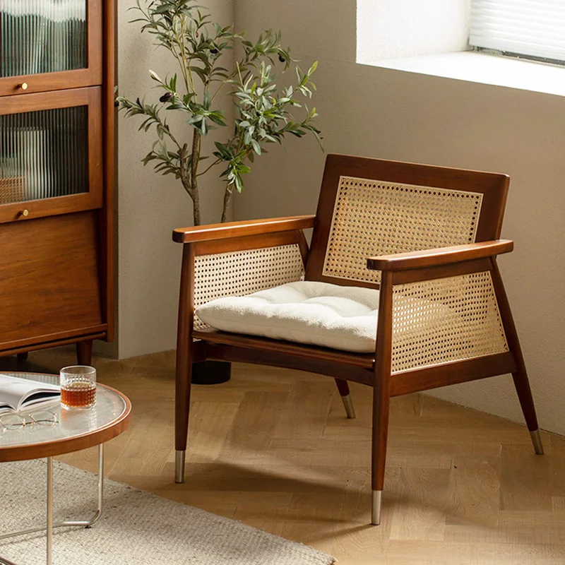

Кресла из массива дерева в скандинавском стиле, кресла для отдыха для дома и балкона, кресла в стиле ретро со спинкой, кресла из ротанга для одного человека