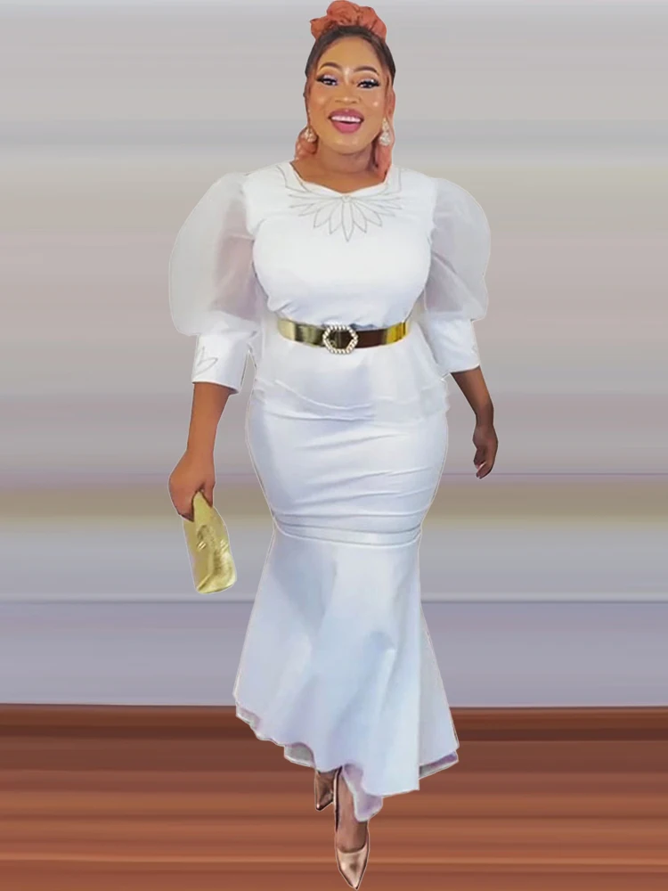 

Luxury Evening Dresses African Women Tops Skirt Two Piece Set Clothing Wedding Party Birthday Dress Organza Puff Sleeve Shirt