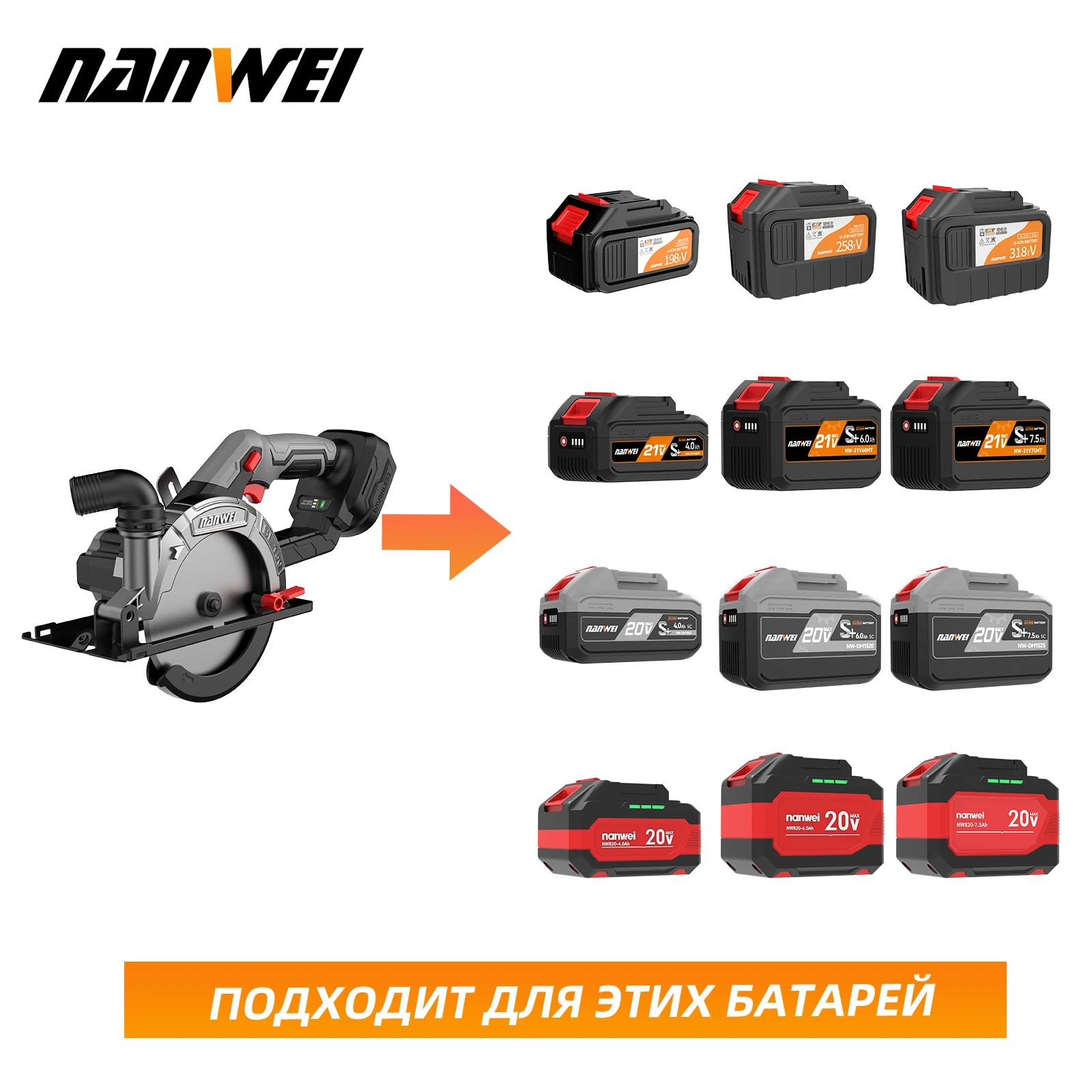 Nanwei 20 В бесщеточная аккумуляторная литий-ионная 6-дюймовая электрическая циркулярная пила для резки дерева и металла и шлифования цепной пилой (art.: 3920cdaa05cee) - 3920cdaa05cee