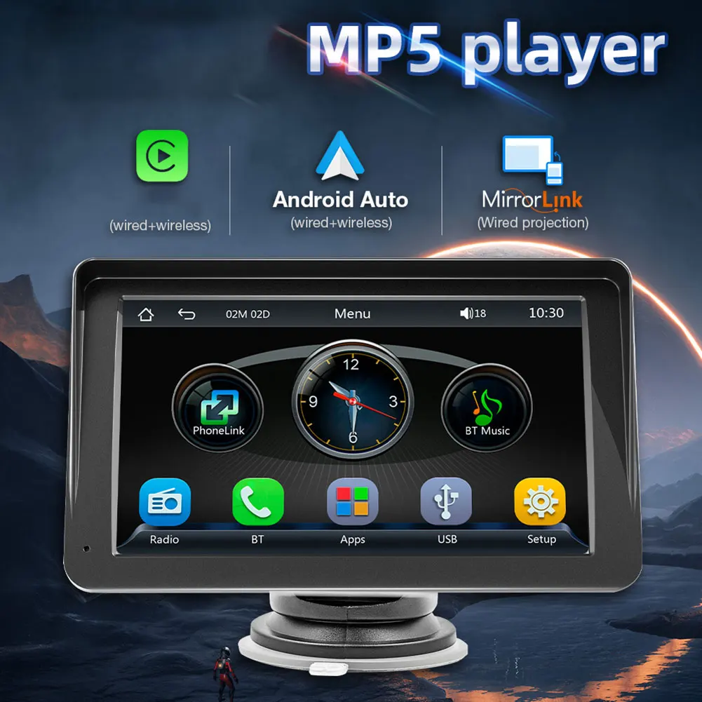 

7-дюймовый мультимедийный плеер HD 1024P беспроводной Carplay Android авто FM-радио Bluetooth-совместимый Встроенный динамик вход заднего хода