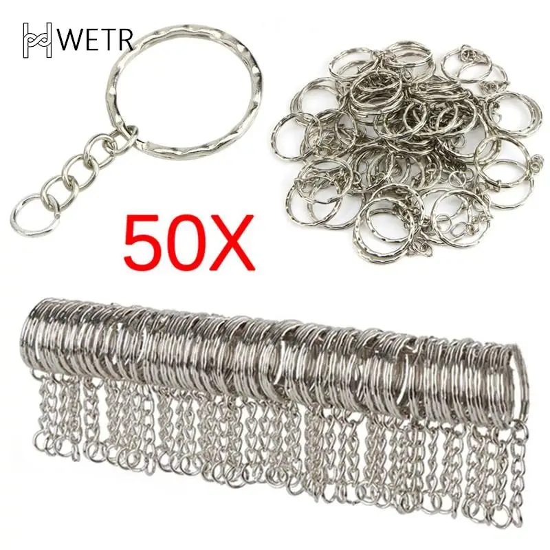 

50 шт. полированный брелок для ключей, кольцо с разрезом и короткой цепочкой, кольца для ключей для женщин и мужчин диаметром 25 мм, DIY брелок