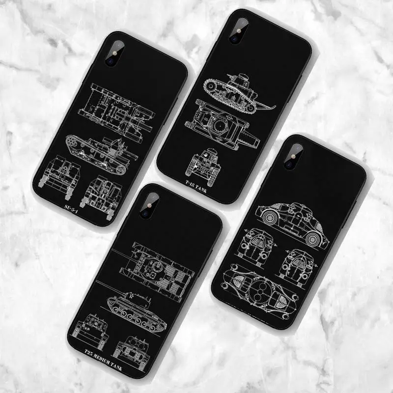 

Tank Blueprint Phone Case For Huawei G7 G8 P7 P8 P9 P10 P20 P30 Lite Mini Pro P Smart Plus Cove Fundas