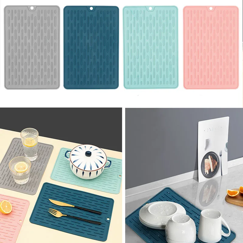 Silicone Square Dish Drying Mat Heat Resistant Draining Tableware Dishwaser Durable Cushion Pad Dinnerware Table Mat Placemat