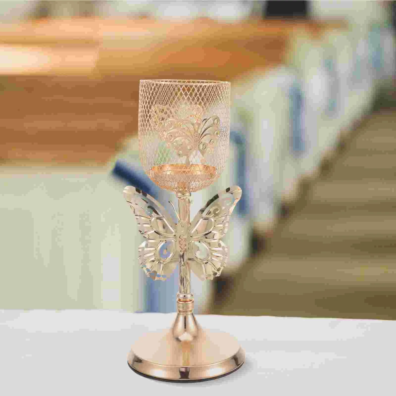

Home Decor Holder Desktop Iron Ornament Vintage European Table Candlestick