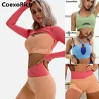 2022 Спортивная одежда Женская одежда для тренировок комплект для йоги с длинным рукавом укороченный топ с высокой талией леггинсы для фитнеса спортивный костюм