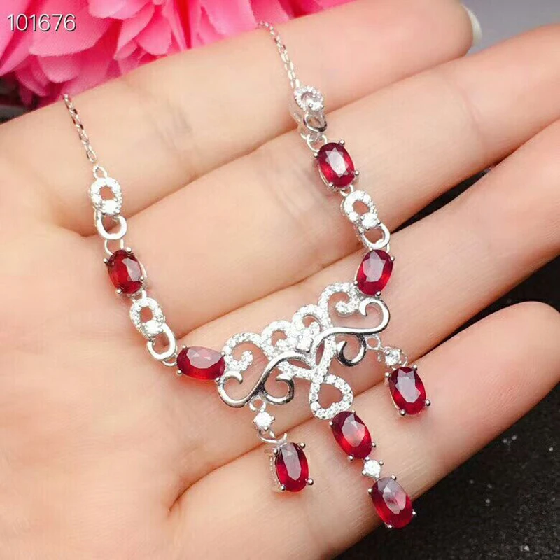 

MeiBaPJ Luxurious Natural Pigeon Blood Ruby Gemstone Pendant Necklace 925 Pure Silver Red Stone Fine Wedding Jewelry for Women