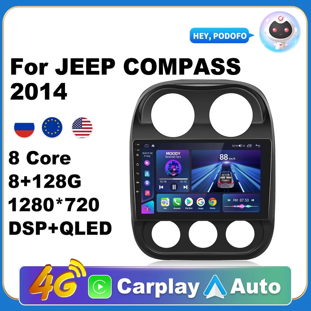 

AI Voice Android Carplay Car Radio For JEEP COMPASS 2014 2din Android Auto 4G Multimedia GPS autoradio DSP 2din