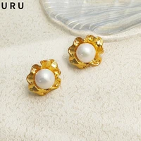 trendy jewelry s925 needle round pearl earrings simply design high quality brass golden plated geometric stud earrings for women