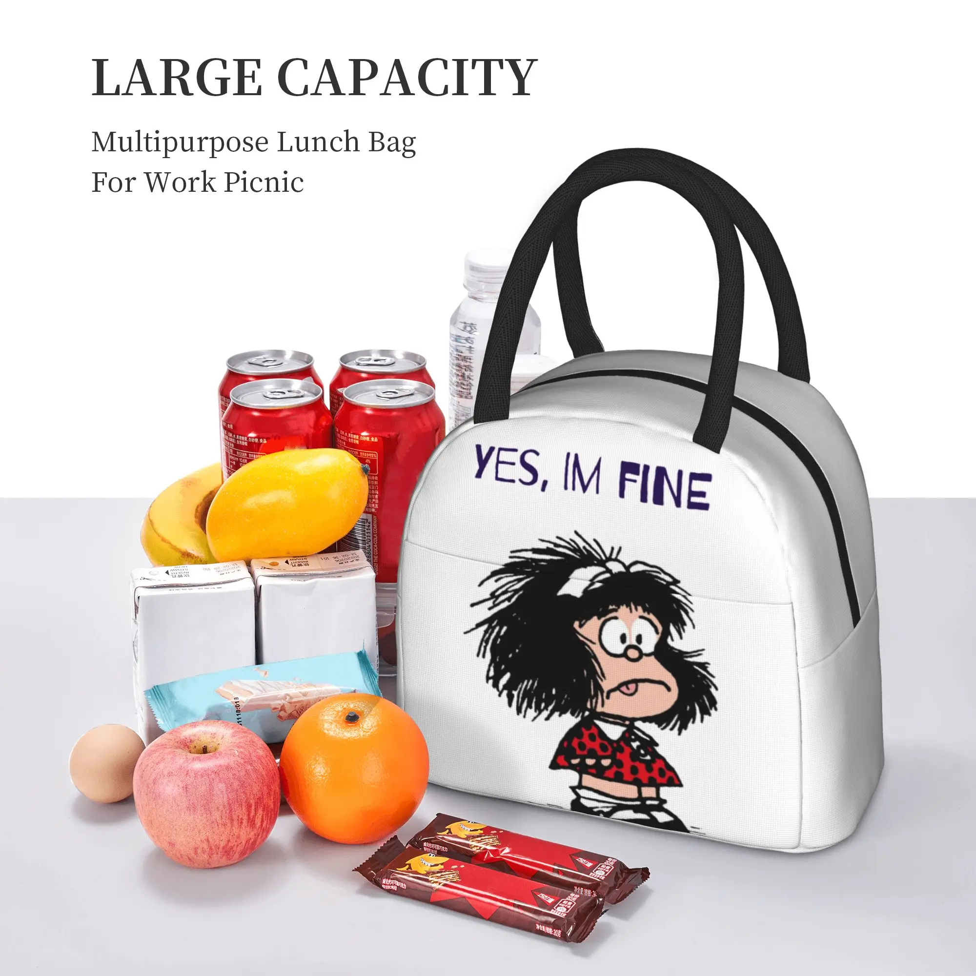 Термосумка для обедов Mafalda Or Quiero Cafe с принтом в стиле Харадзюку, изолированная, для мужчин и женщин, для офиса (art.: 3920da594039b) - 3920da594039b