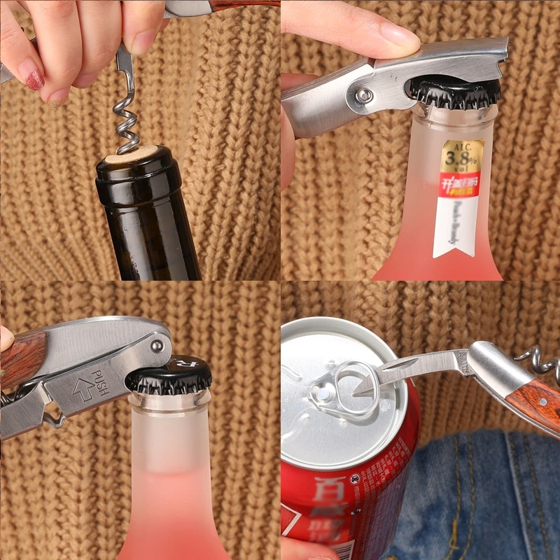 Bottle Opener Wine Corkscrew Professional Bottle Opener and Foil Cutter Stainless Steel Bottle Can Remover For Kitchen Tools images - 6