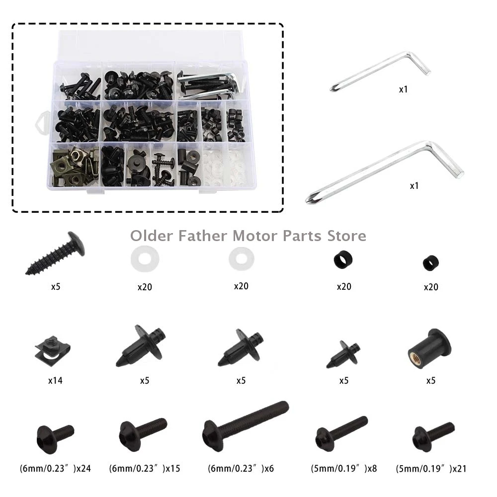 

1 комплект черных мотоциклетных аксессуаров M6 M5 Комплект болтов для обтекателя крепежные зажимы винтовые гайки винты для кузова