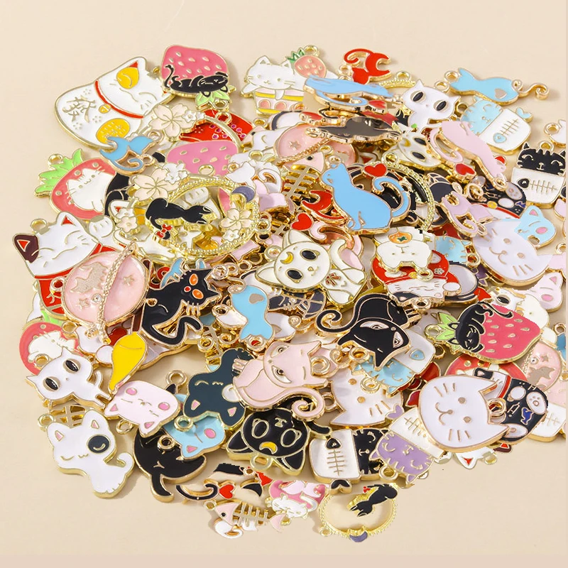 

Mixed 5/20pcs Cute Enamel Cat Charms Cartoon Animal Cats Pendants for DIY Earring Necklace Jewelry Making Accessories