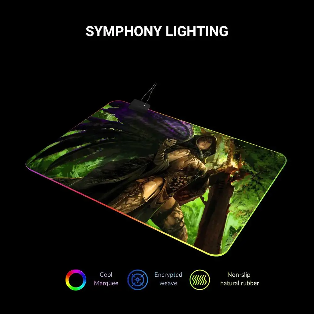 Фото Коврик для мыши RGB LED HD Guild Wars, увеличенный игровой коврик, расширенная игровая поверхность, нескользящая основа, идеально подходит для использования на столе HYBXAXC №5