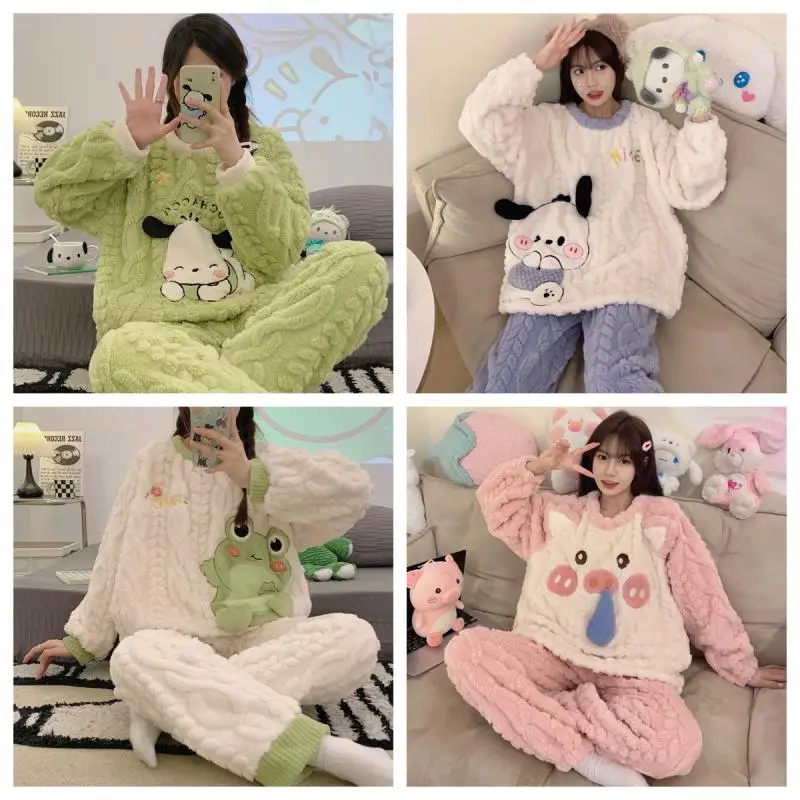 

Пижама Sanrio, спортивный костюм для девочек, с круглым вырезом, утепленные брюки с длинным рукавом, удобные детские пижамы, оптовая продажа