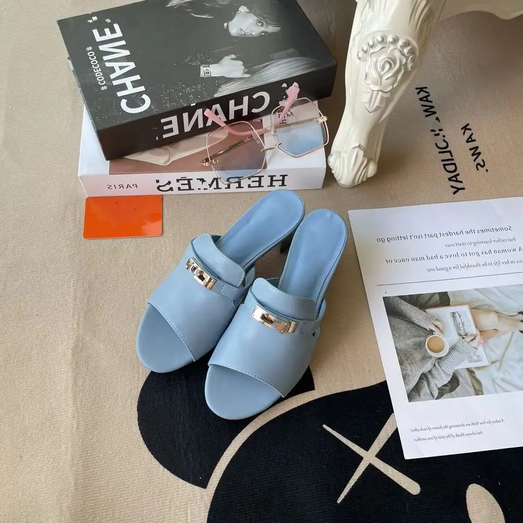 Slippers Women Casual Shoes Cowhide Outside sandalias Slip on Slingback Mules Basic Style zapatos mujer primavera verano 2023