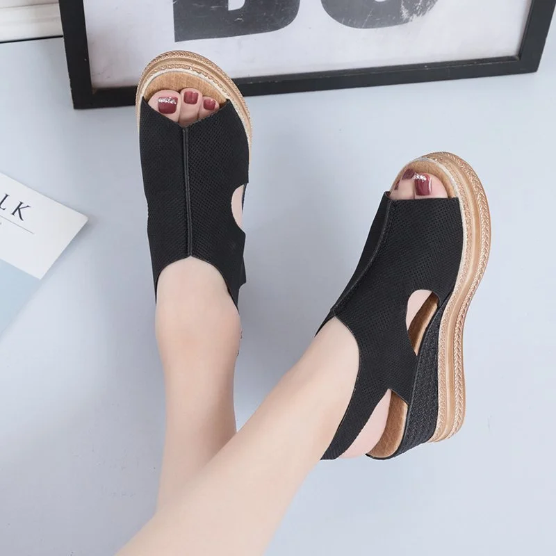 2023 Korean Fashion Womens Sandal Summer Heels Open Toe Clogs Wedge Muffins Shoe Platform Luxury Height Increasing Shoes