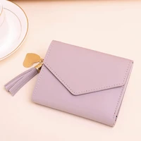 korean short mini wallets for women casual pink tassel pendant wallet card holder pink hasp coin purse new pu summer student